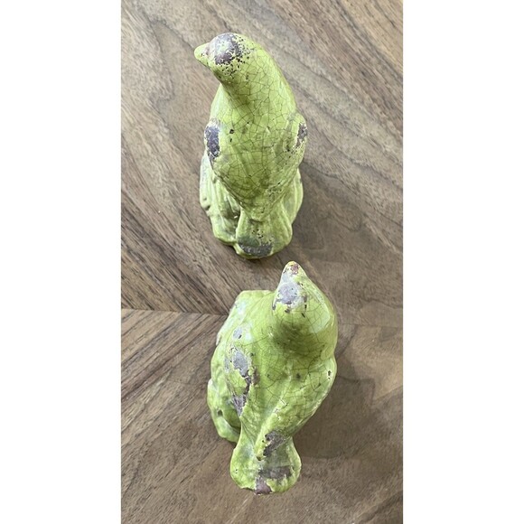 MCM Green Crackle Glaze Art Pottery Bird Figures Set Of 2 Farmhouse Bird Lovers - Picture 7 of 13